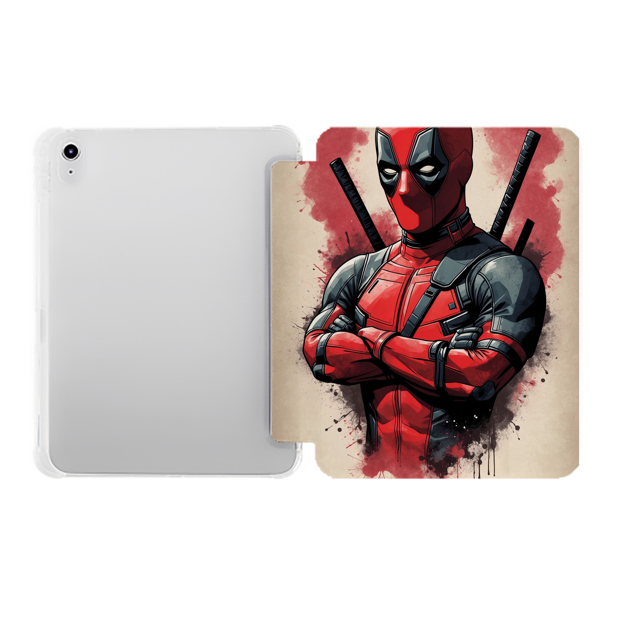 （画像用） Deadpool デッドプール IPad ケース ペン収納付き 三つ折りスタンド PUレザー×シリコン 対応機種9.5/10.5/10.9インチ